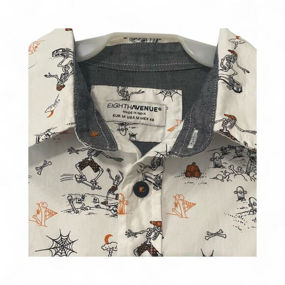Eighth Avenue Men’s White Short Sleeve Button Skateboarding Skeleton Shirt M - Picture 3 of 4